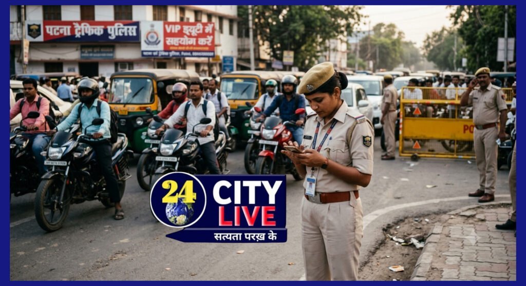 पटना में वीआईपी ड्यूटी में लापरवाही और जाम के दौरान मोबाइल चलाने पर गाज, महिला सिपाही निलंबित; तीन का वेतन रुका