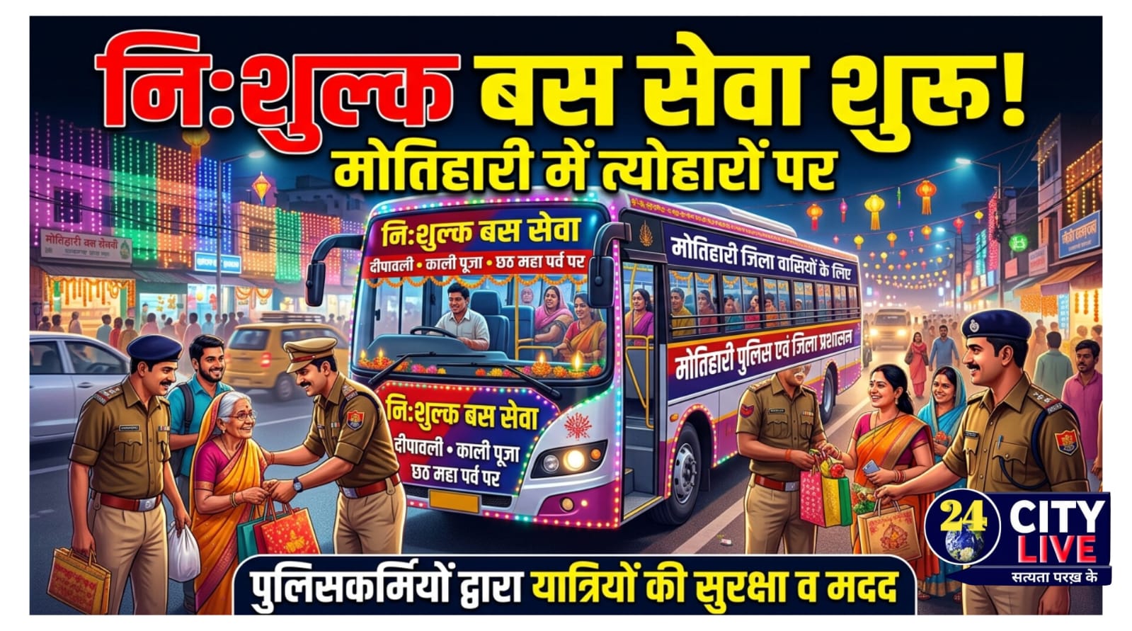 दीपावली, काली पूजा और छठ पर मोतिहारी वासियों को सौगात: शुरू हुई निःशुल्क बस सेवा, पुलिसकर्मी भी बने मददगार